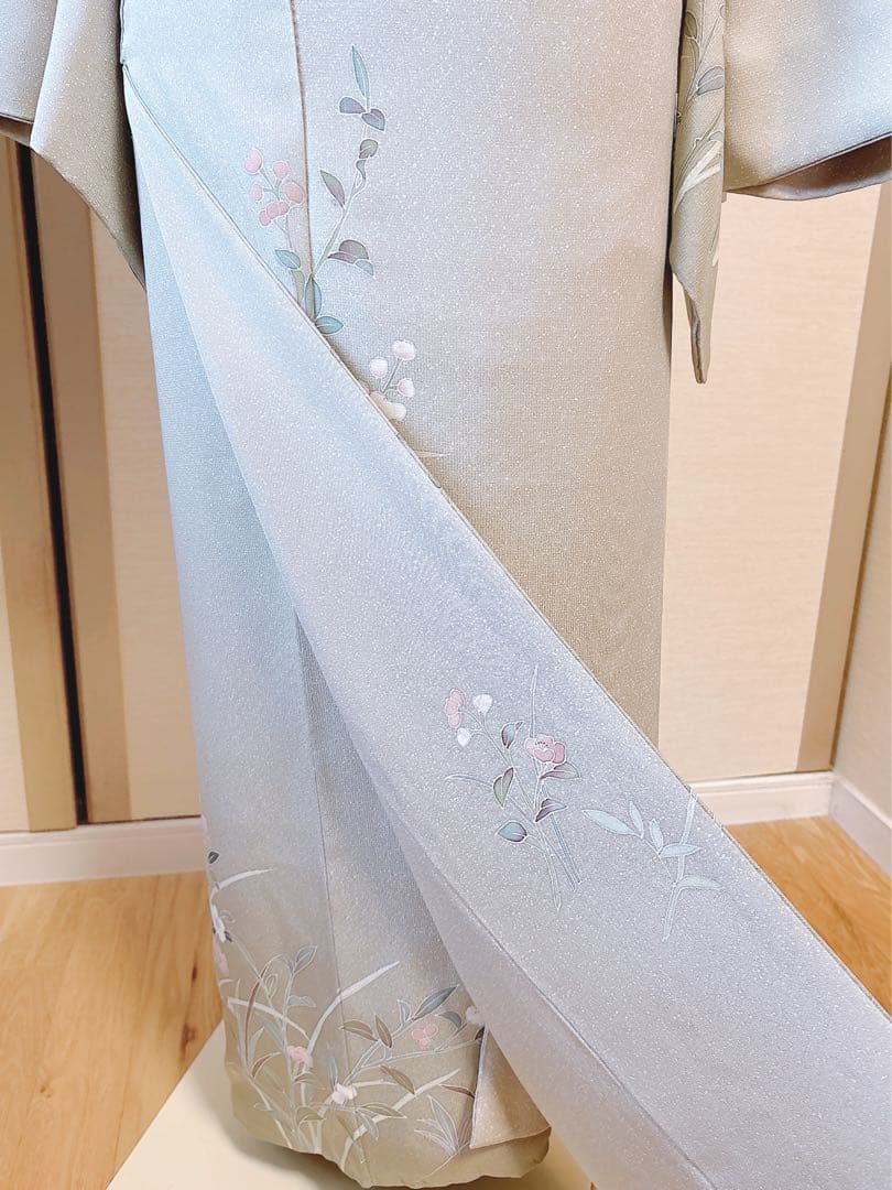 正絹 訪問着 フルセット 裄67 落款 礼装 入学式 卒業式 M 袋帯 若草 緑