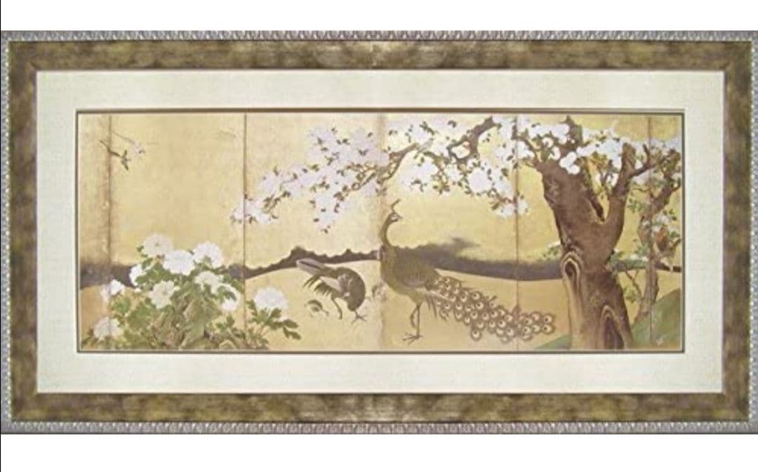 和風フレーム 狩野永徳「桜と孔雀」絵画 インテリア 壁掛け アート ポスター Amazon.co.jp: 和風フレーム 狩野永徳「桜と孔雀」絵画 インテリア