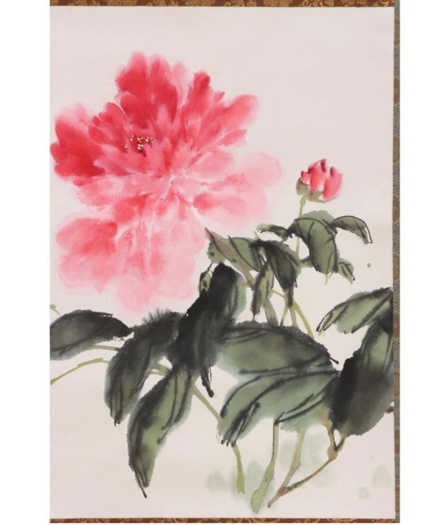 陳国蘇 掛軸(紙本) 墨彩 「牡丹図」 38.3×48.8cm 落款,印有