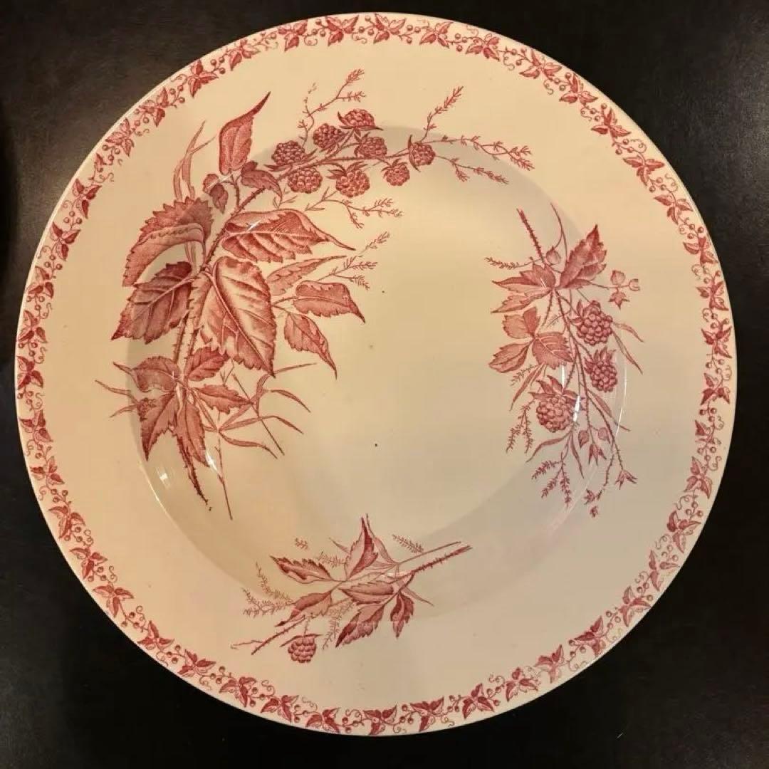 フランスアンティークプレート 3枚セット ラズベリー赤2枚・ラズベリー