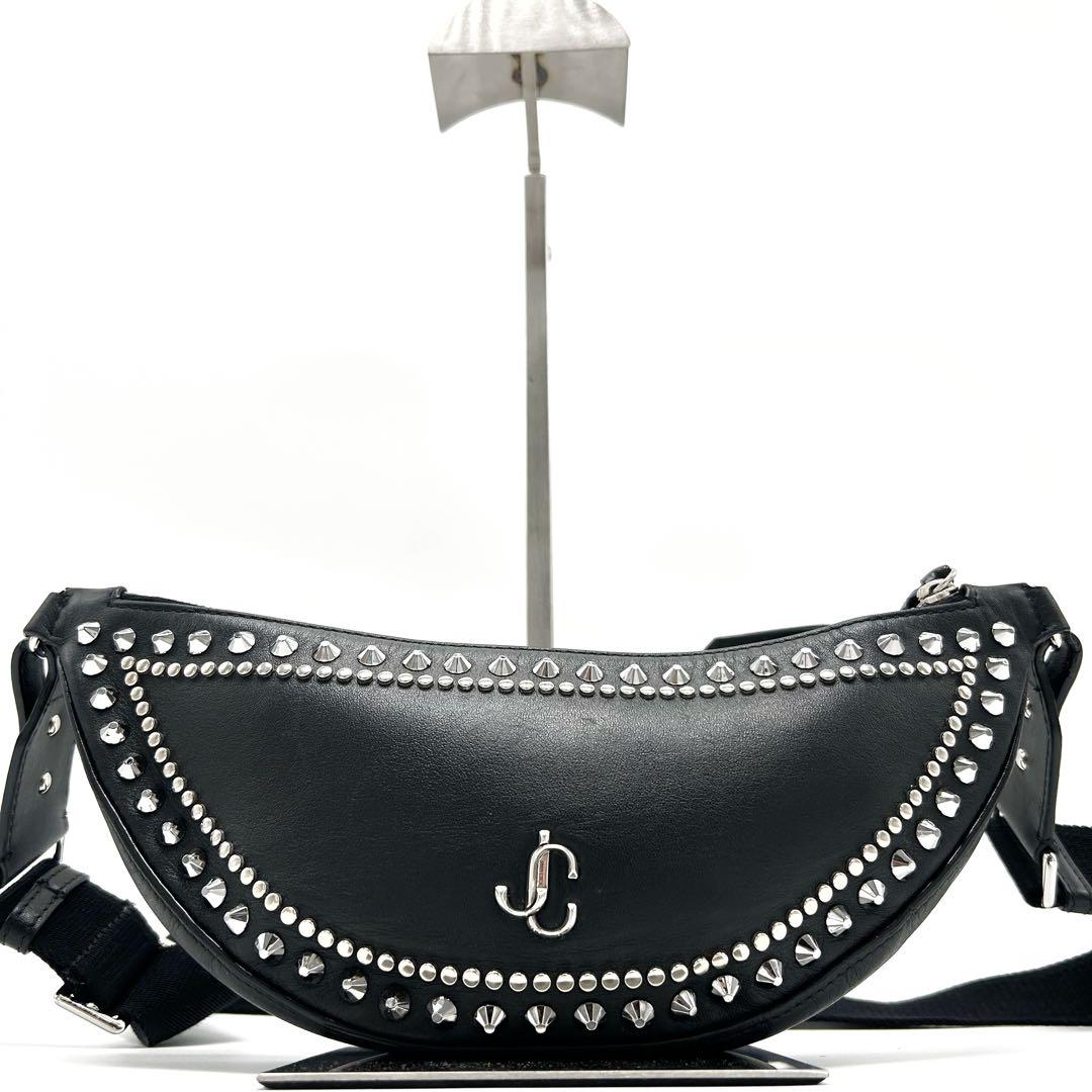 極美品 ジミーチュウ ボディバッグ スタッズ JCロゴ レザー 三日月