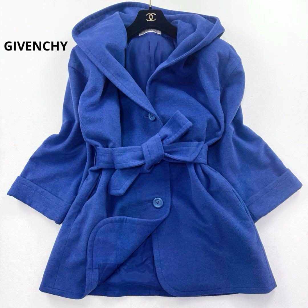 ジバンシー カシゴラ フード ベルテッドコート ウール カシミヤ アンゴラ 青 K.T KIYOKO TAKASE（K.T キヨコ タカセ） コート アウター アンゴラ