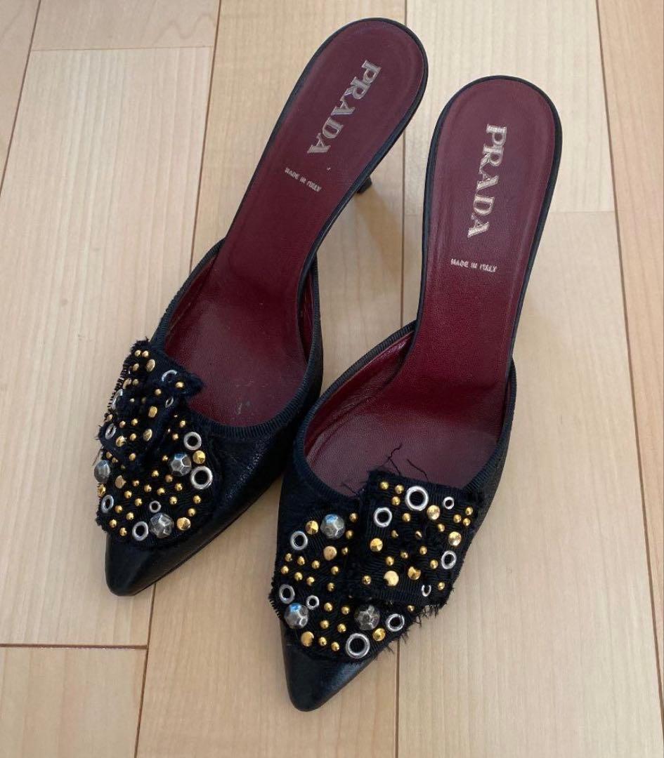 PRADA スタッズ ビジュー ミュール 37 ポインテッド ヒール 楽天市場】PRADA プラダ ミュール 1I002N 055 F0002 レディース