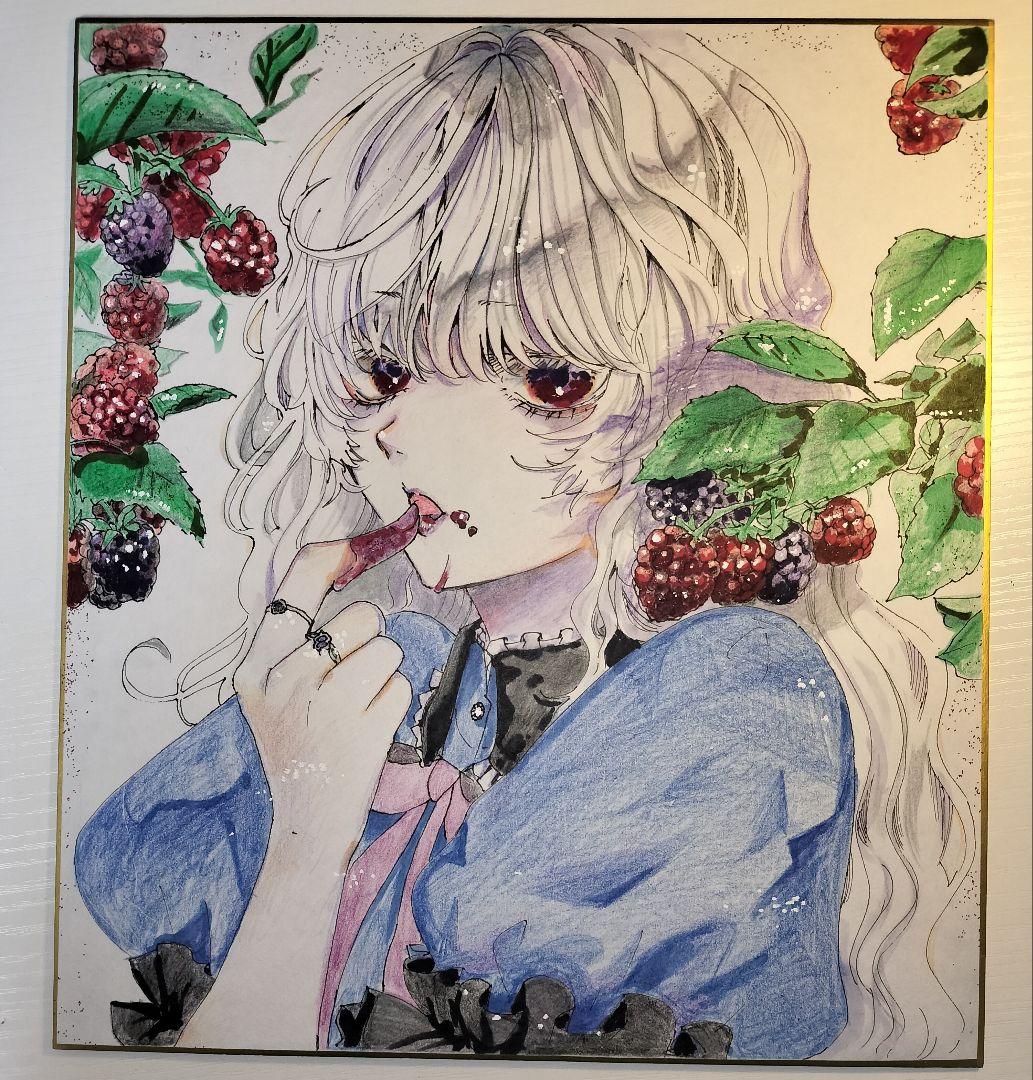 オリジナル 手描き アナログイラスト 色紙 ラメ入り - メルカリ