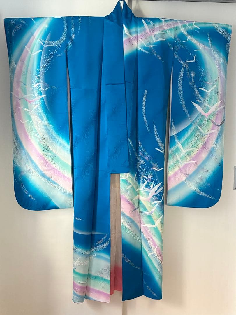 振袖一式セット 振袖/長襦袢/袋帯/他… 着丈160㎝以上 袖丈109㎝ ブルー