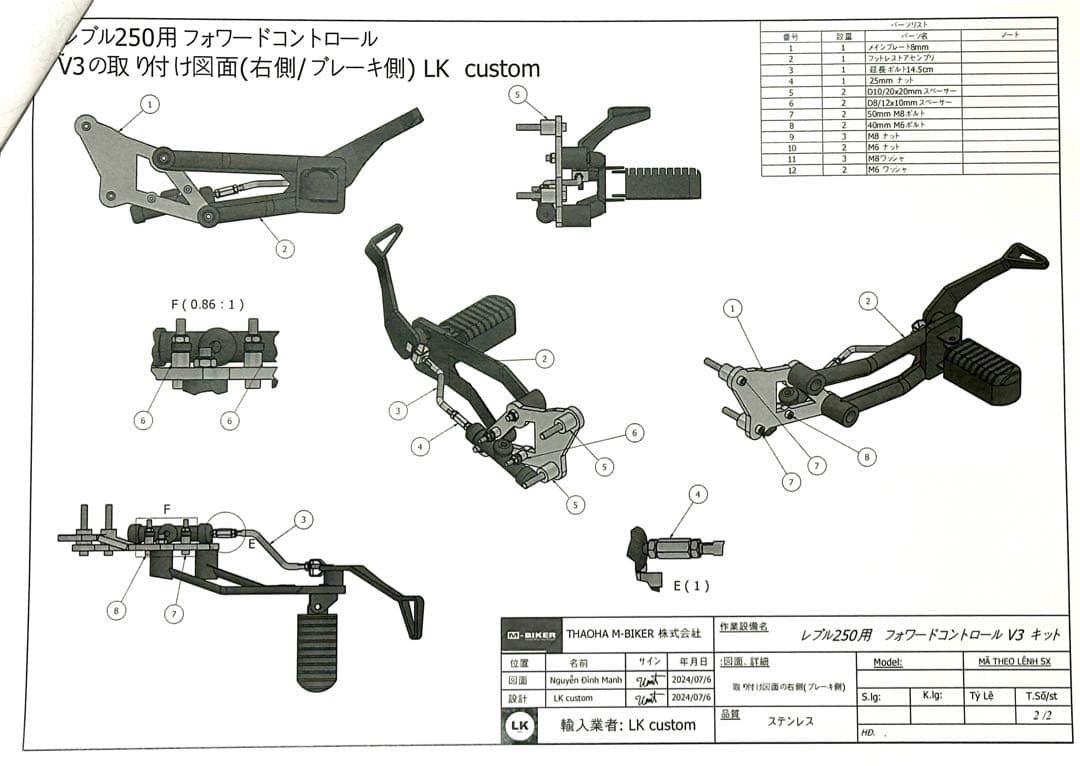 日本語の取り付け図面付き]＊ レブル250 フォワードコントロールV3
