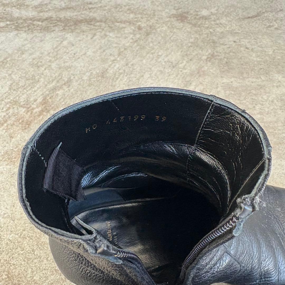 サンローラン 黒レザー ジッパーブーツ 低ヒール 39 - メルカリ