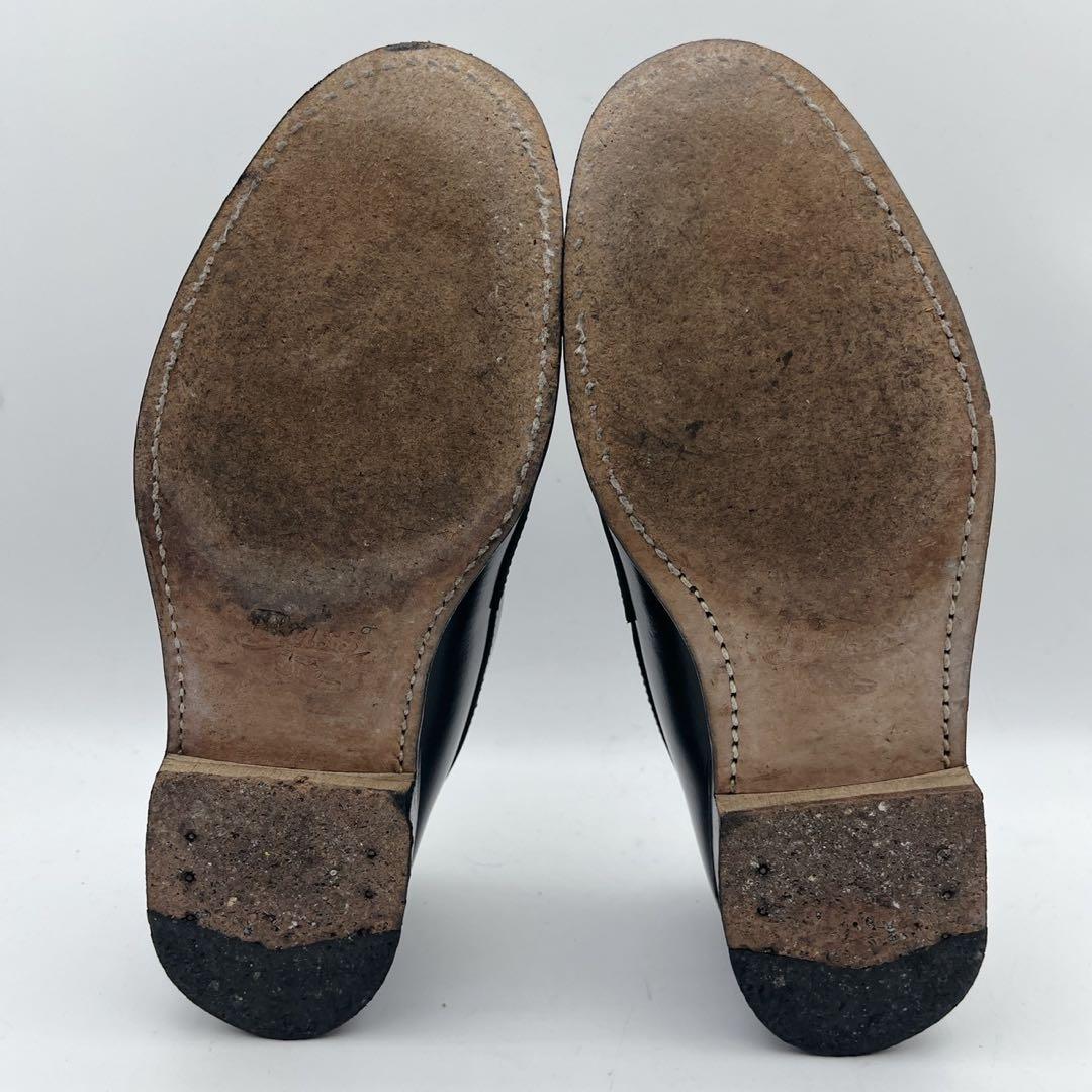 アッパー美品✨ジーエイチバス ローガン ガラスレザー ローファー 黒 6.5D