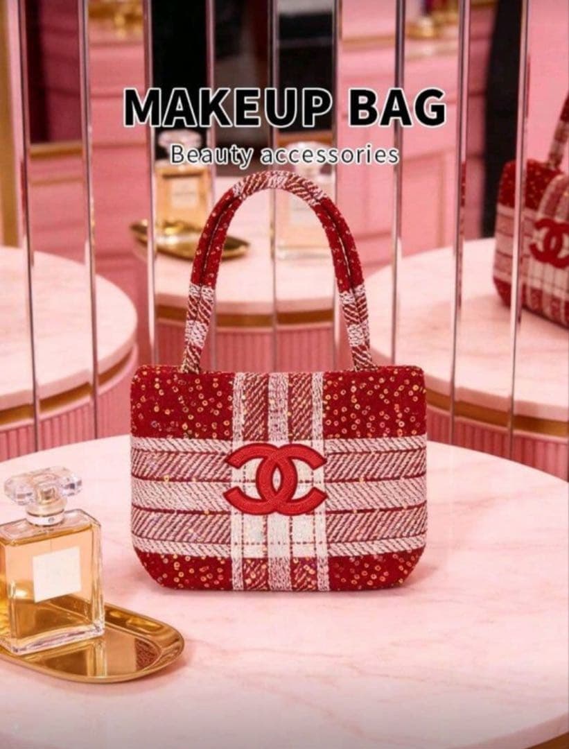 CHANELシャネル☆ノベルティ新品未使用ツイードトートバッグ赤白