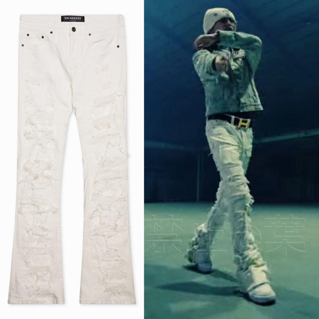 valabasas バラバサス クラッシュスキニーフレアデニム ホワイト 32