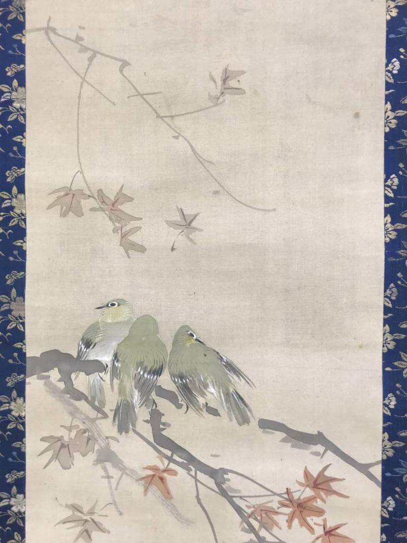 模写】松村景文/紅葉小禽図/小鳥図/花鳥図/掛軸/名家伝来/AD-256