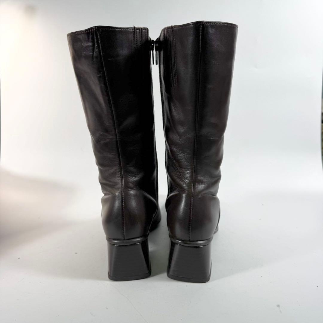 美品】Gabor ガボール ロングブーツ 本革サイドジップ スクエアトゥ 茶