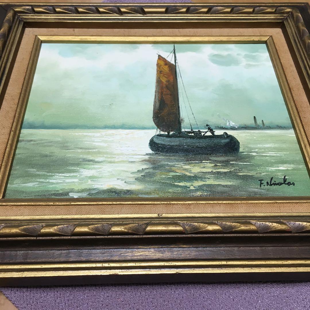 1089 絵画 油絵 F. Nicolas 帆船 - メルカリ