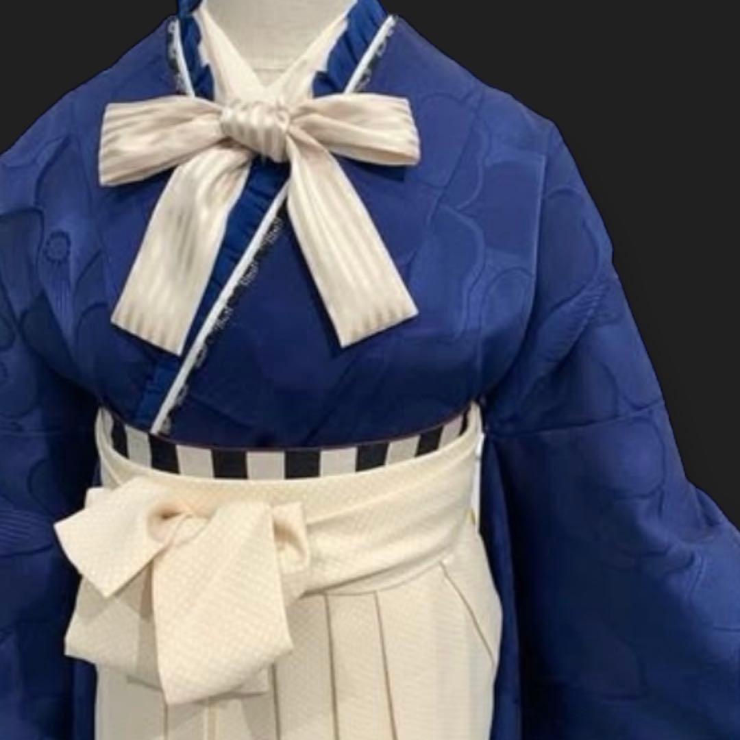 新品 洗える振袖 和風館 【無地 椿 ネイビー】丹後ちりめん☆卒業式の