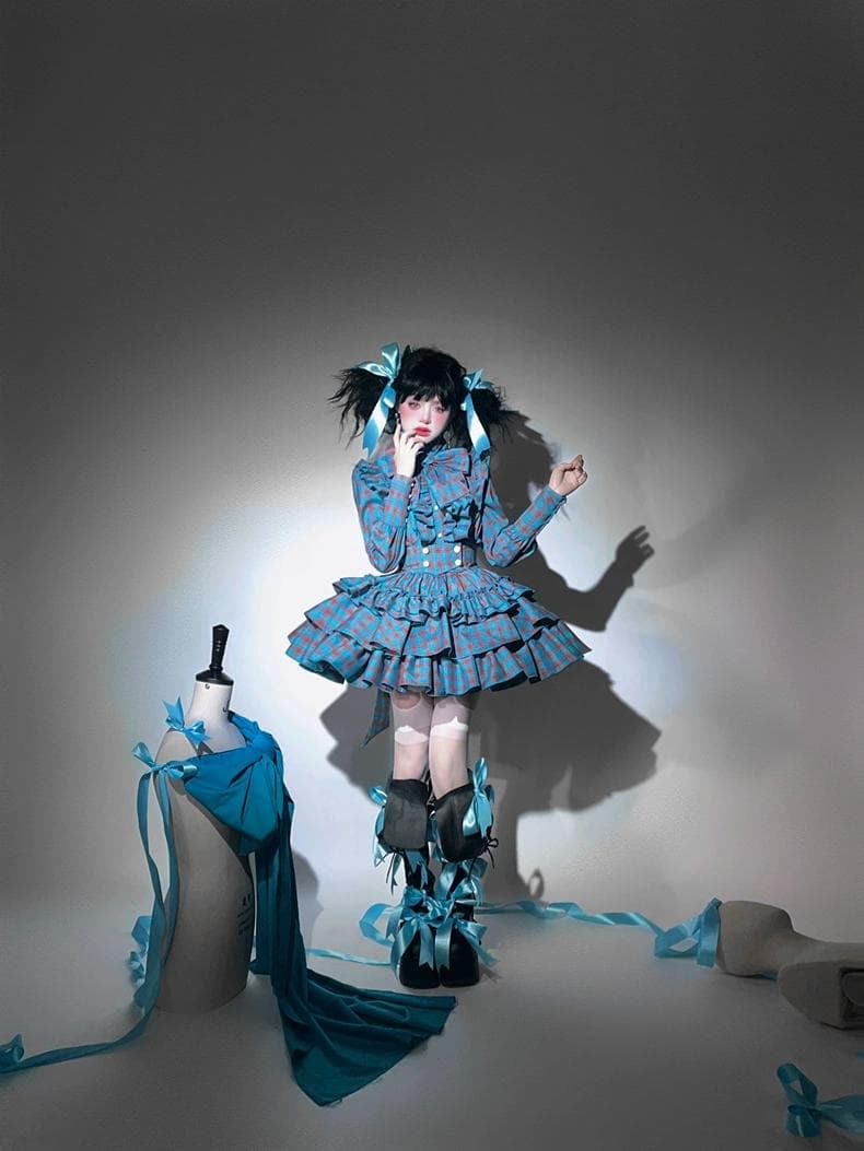 即納」CATCOCOONクラシカルドール 長袖 セットアップ 青チェック