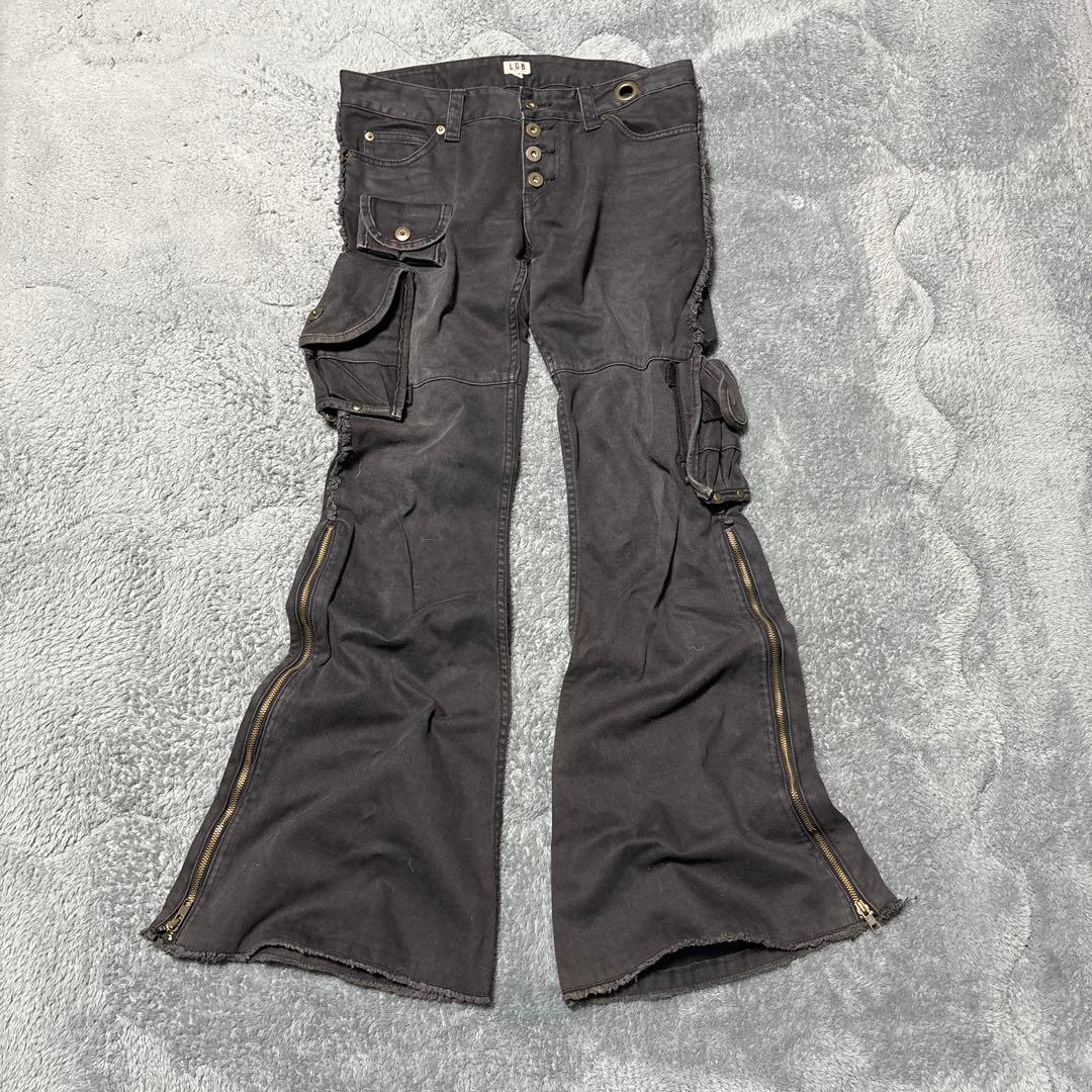 L.G.B ルグランブルー ギミックフレアパンツ archive L.G.B Early 00s Waxed Brown Bell-bottom Flare Denim L.G.B aka Le
