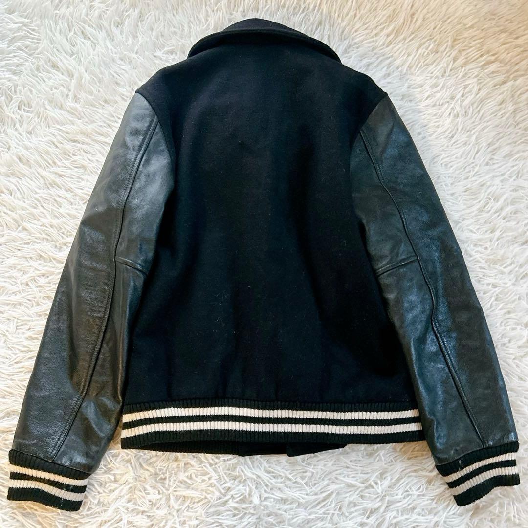 ビームス スタジャン スカル 袖レザー キルティング 牛革 切り替え