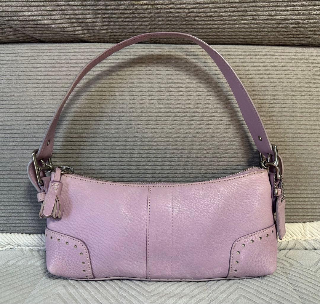 希少カラー COACH レザー アクセサリーポーチ ショルダーバッグ ピンク 中古・古着通販】COACH (コーチ) 花柄レザーショルダーバッグ ピンク