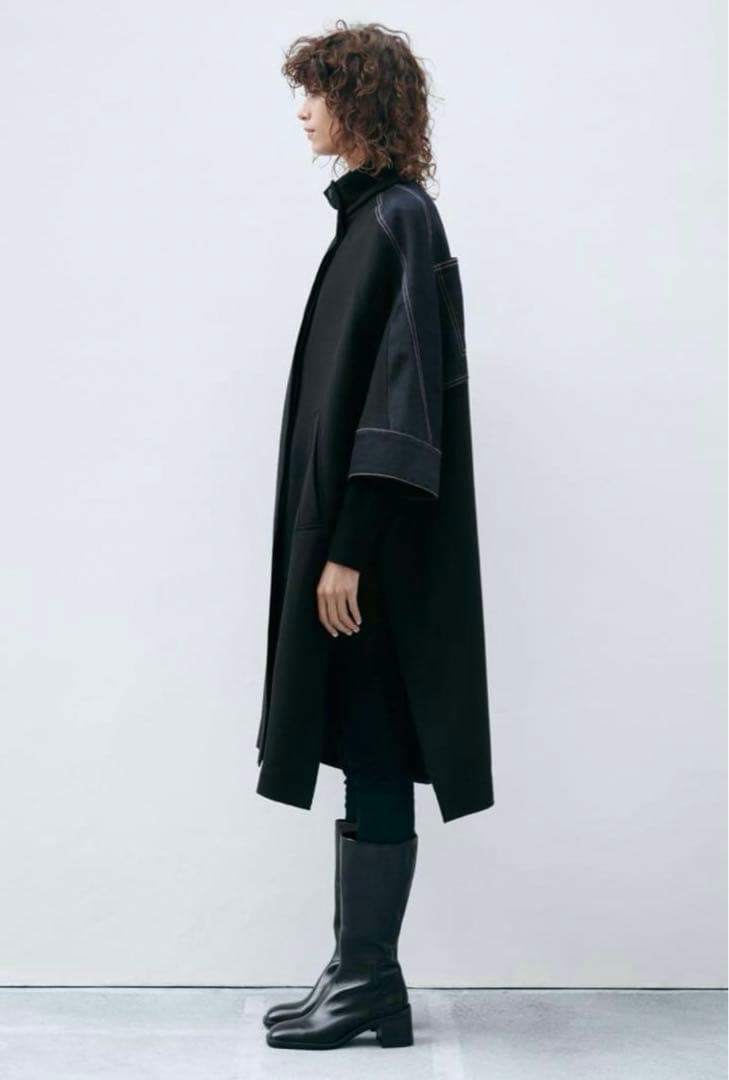 zara ポンチョコート コントラスト MANTECOウール ケープ - メルカリ