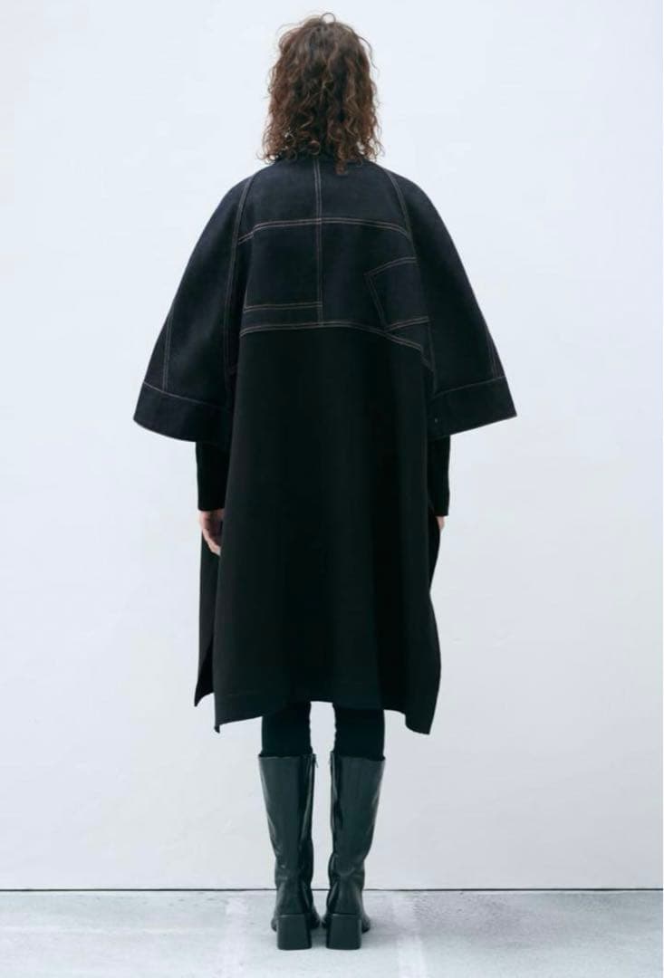 zara ポンチョコート コントラスト MANTECOウール ケープ - メルカリ