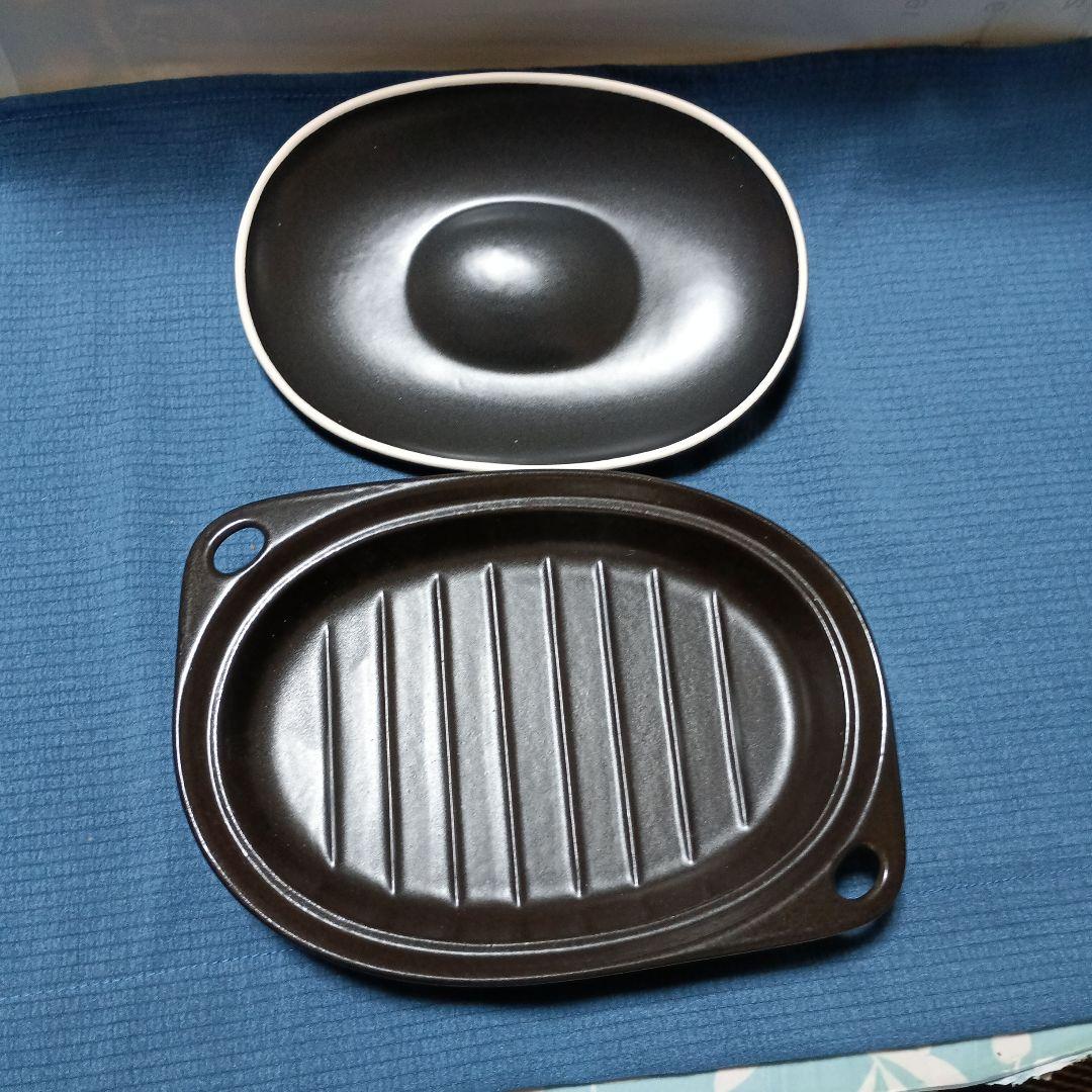 黒い楕円形電子レンジ専用グリルパン 蓋付き - メルカリ