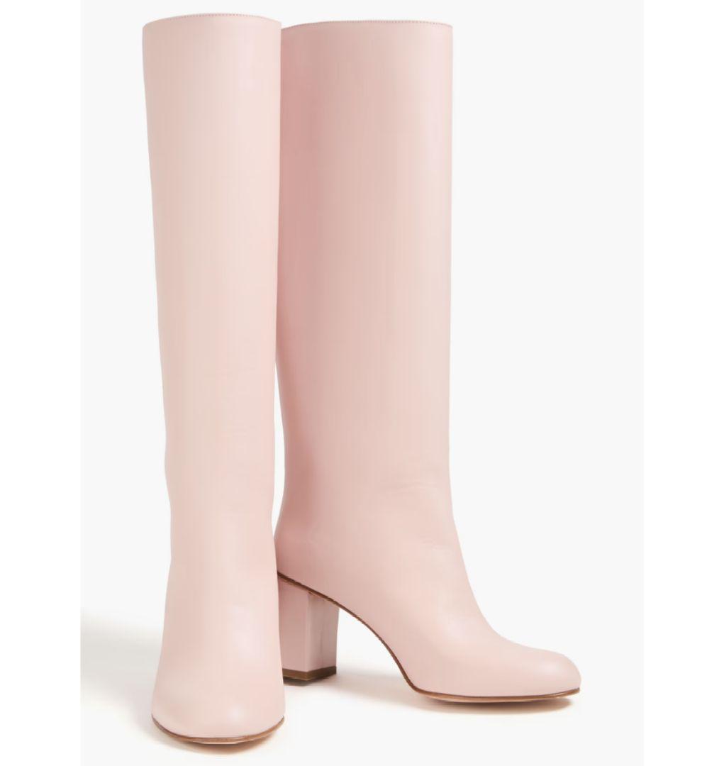 希少良品　レッドヴァレンティノ　ロングブーツ37　ピンクベージュ　太ヒール 希少良品 レッドヴァレンティノ ロングブーツ37 ピンクベージュ 太