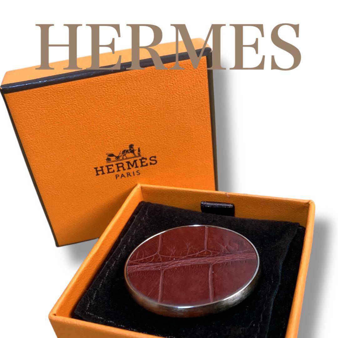 エルメス 良品 イタリア製 クロコダイル リヴァプール ピンバッジ ブローチ HERMES エルメス ブローチ リヴァプール GM 黒 (ブラック