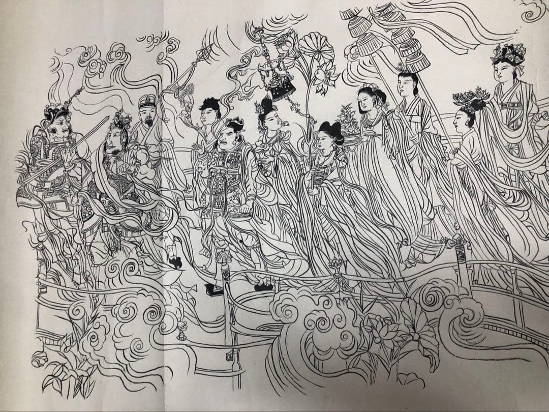 中国美術 佛画 巻物 傅香 絵［八十七仙人図］紙本 肉筆