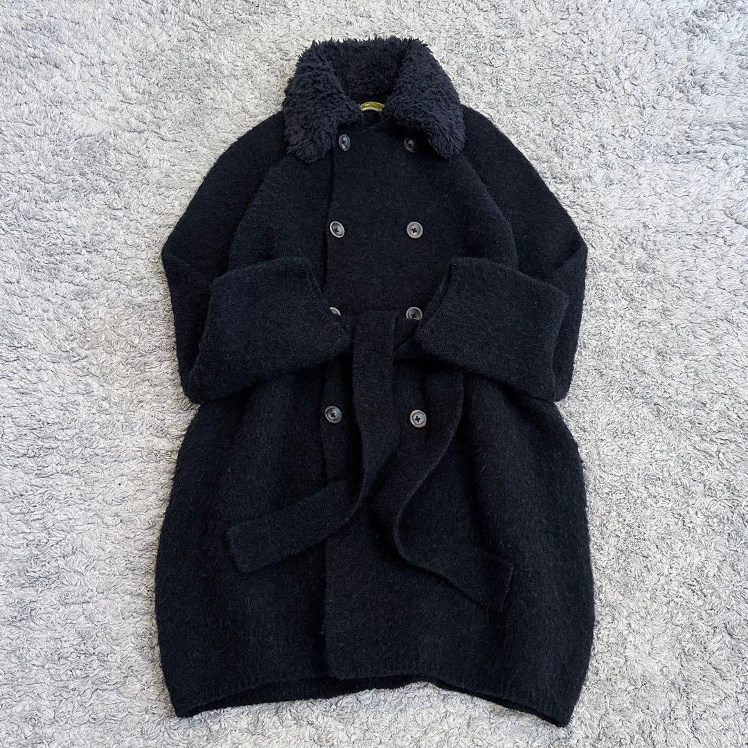 異素材mix／コットンボア× 縮絨ウールニット】45rpm／ベルテッドコート