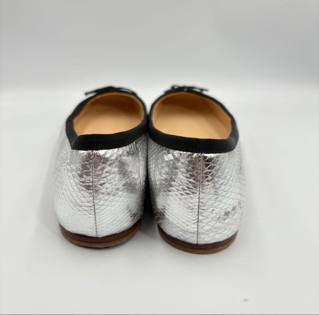 クリスチャンルブタン バレエシューズ 37.5 シルバー パイソン型押し