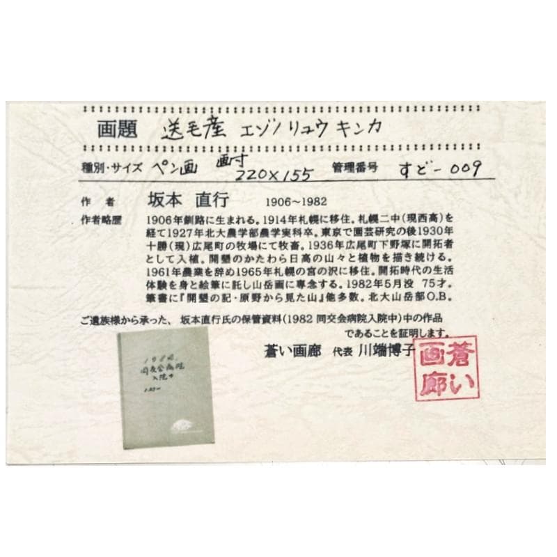 ☆坂本直行☆「 送毛産 エゾノリユウキンカ 」ペン画 太子サイズ 未