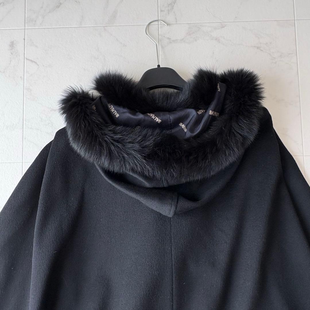 最高級✨《バルマン》カシミヤ100% フォックスファー 裏地シルク ポンチョ