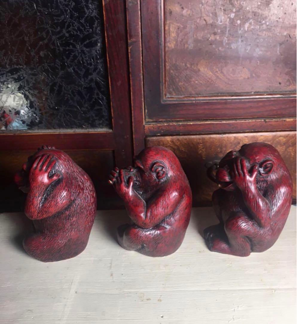 ②☆ 赤寿山石 ☆ 見ざる 言わざる 聞かざる☆ 三猿☆骨董品☆三匹☆お