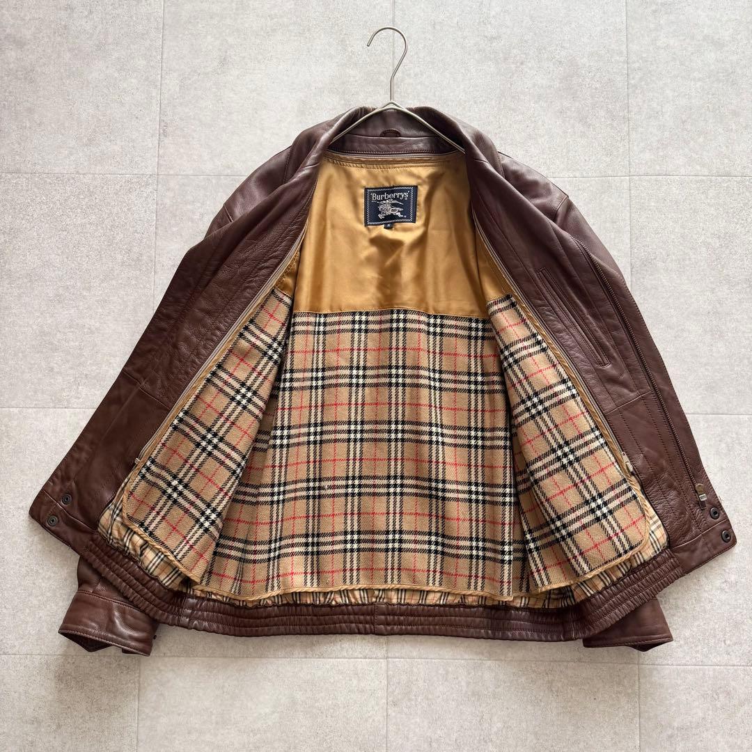 バーバリー レザージャケット ノバチェック ライナー 2WAY 茶 S Y2K