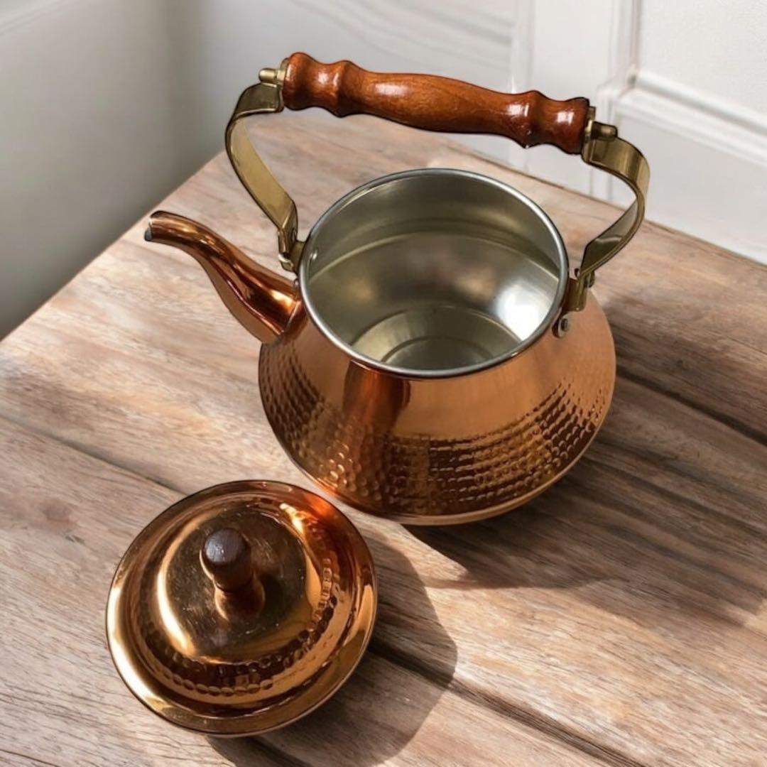 未使用品 島本製作所 鎚目仕上げ 純銅製 ベルケトル 薬缶 レトロ 1.6ℓ