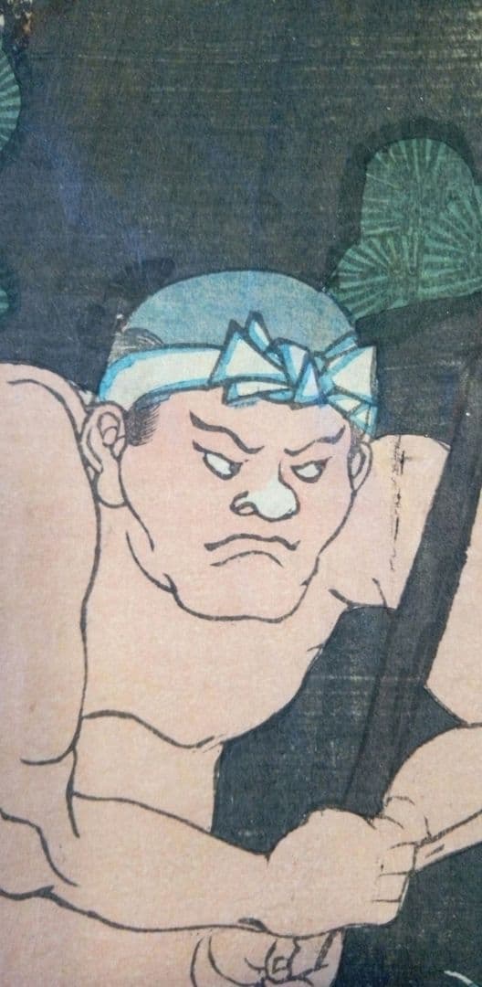 浮世絵、伊勢音頭恋寝刃(役者絵）二枚綴り二枚つながてます。歌川国芳