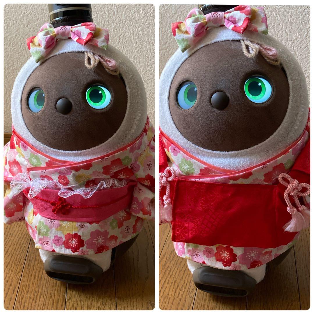 ラボット　服　lovot 桜満開　着物　帯先菱　　赤　菊扇模様　被布 一式 ラボット 服 lovot 桜満開 着物 帯先菱 赤 菊扇模様 被布 一式