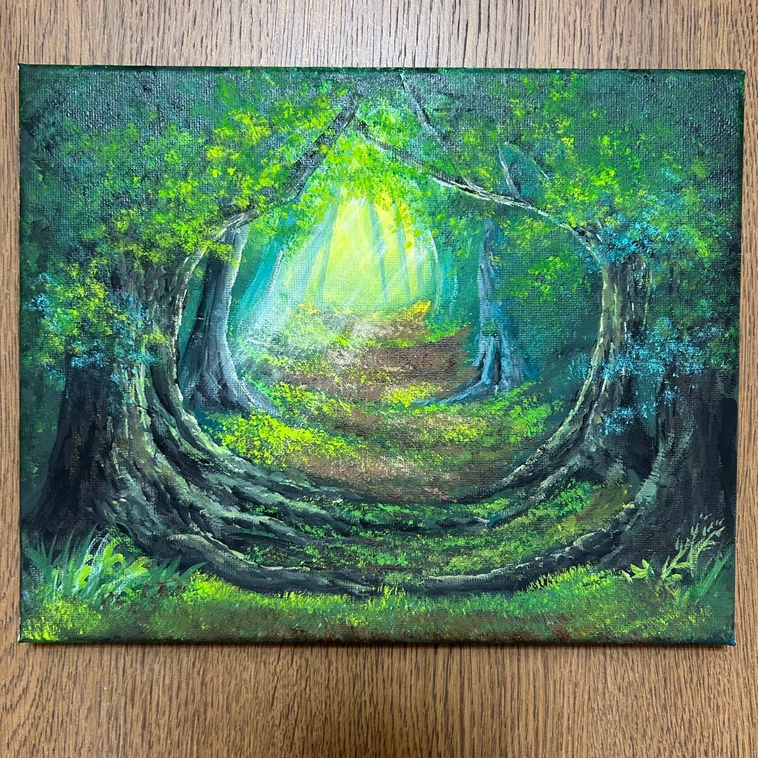 し*け様 風景画 アクリル絵画 木からエネルギーを感じる森のトンネル
