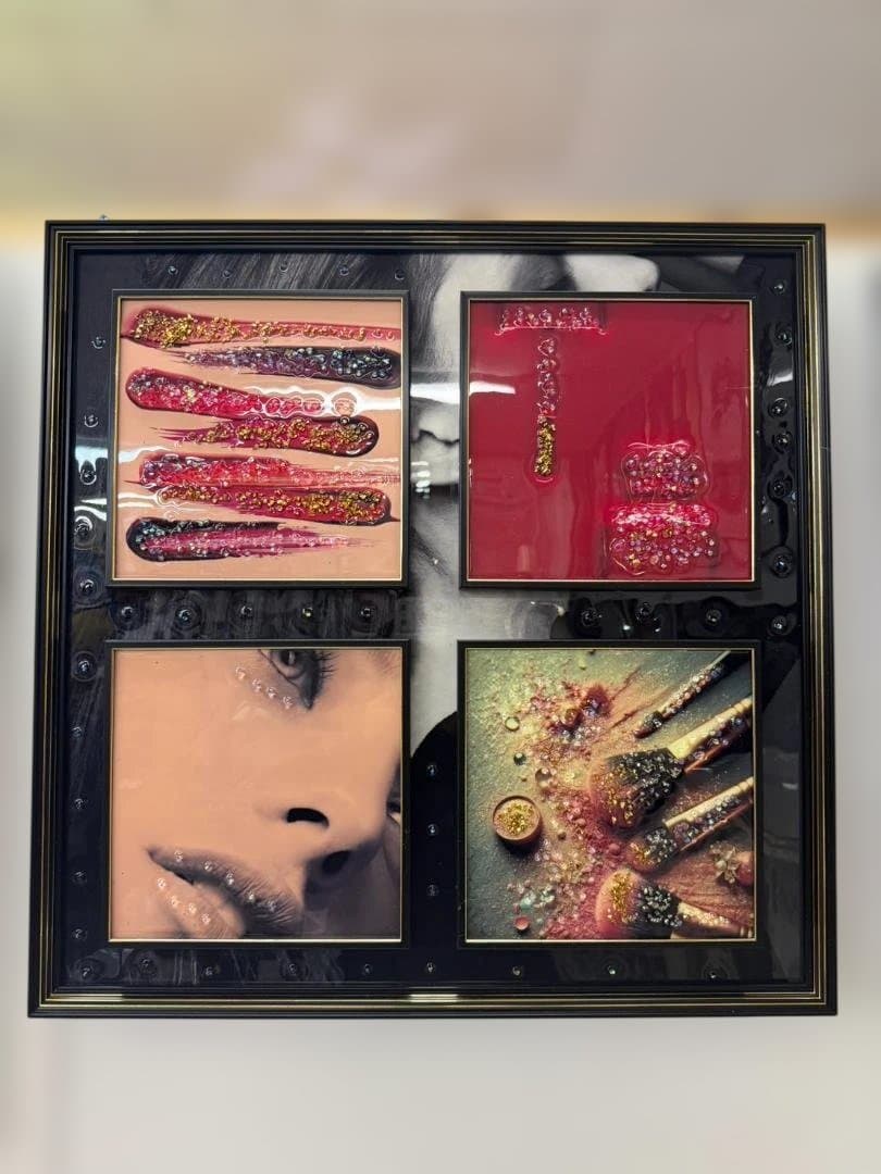 アートパネル 水晶絵 レッド コスメ ピンク 美容 キラキラ 赤 壁掛け