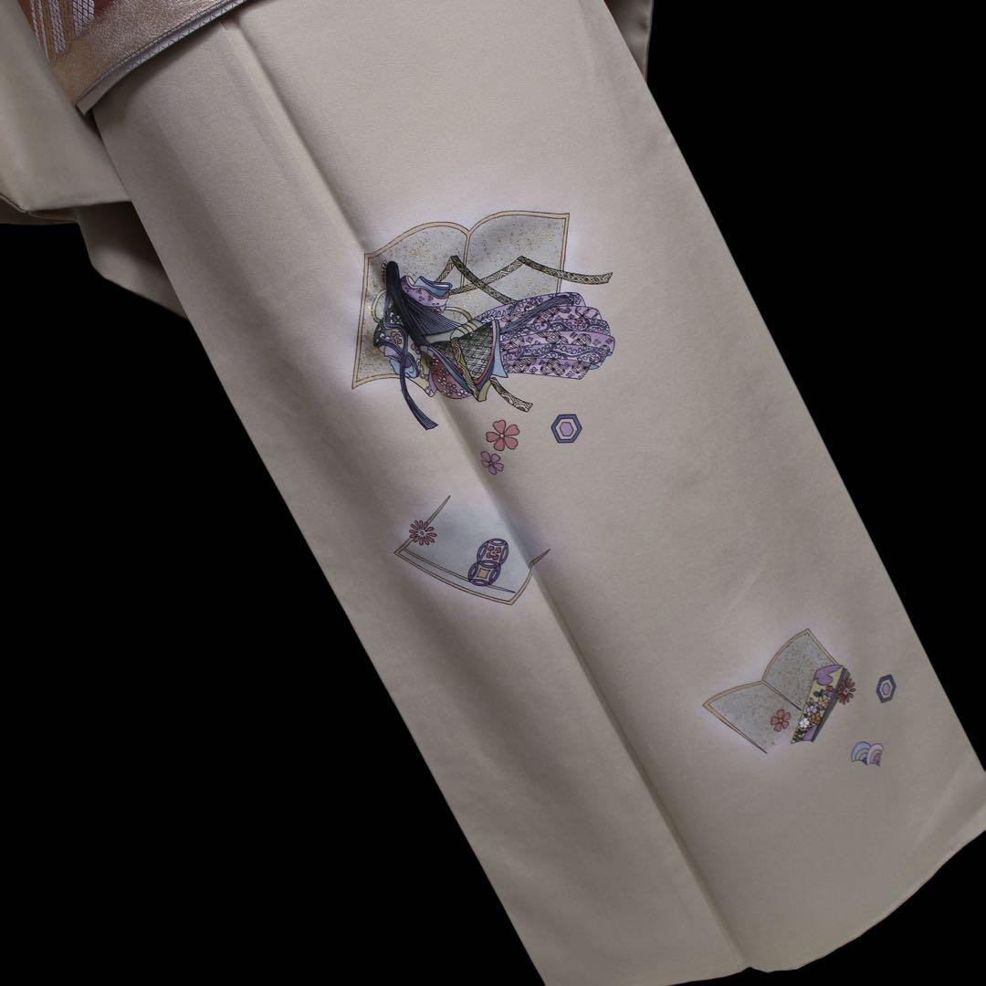 美品　読み本に十二単模様訪問着/裄69 スーパートールサイズ　ベージュ　d5