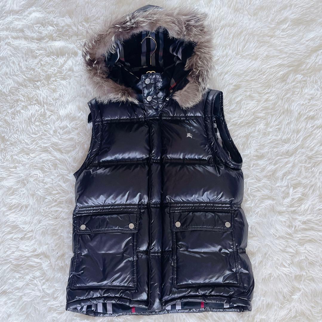 バーバリーブラックレーベル】ダウンジャケット フォックスファー 黒 L