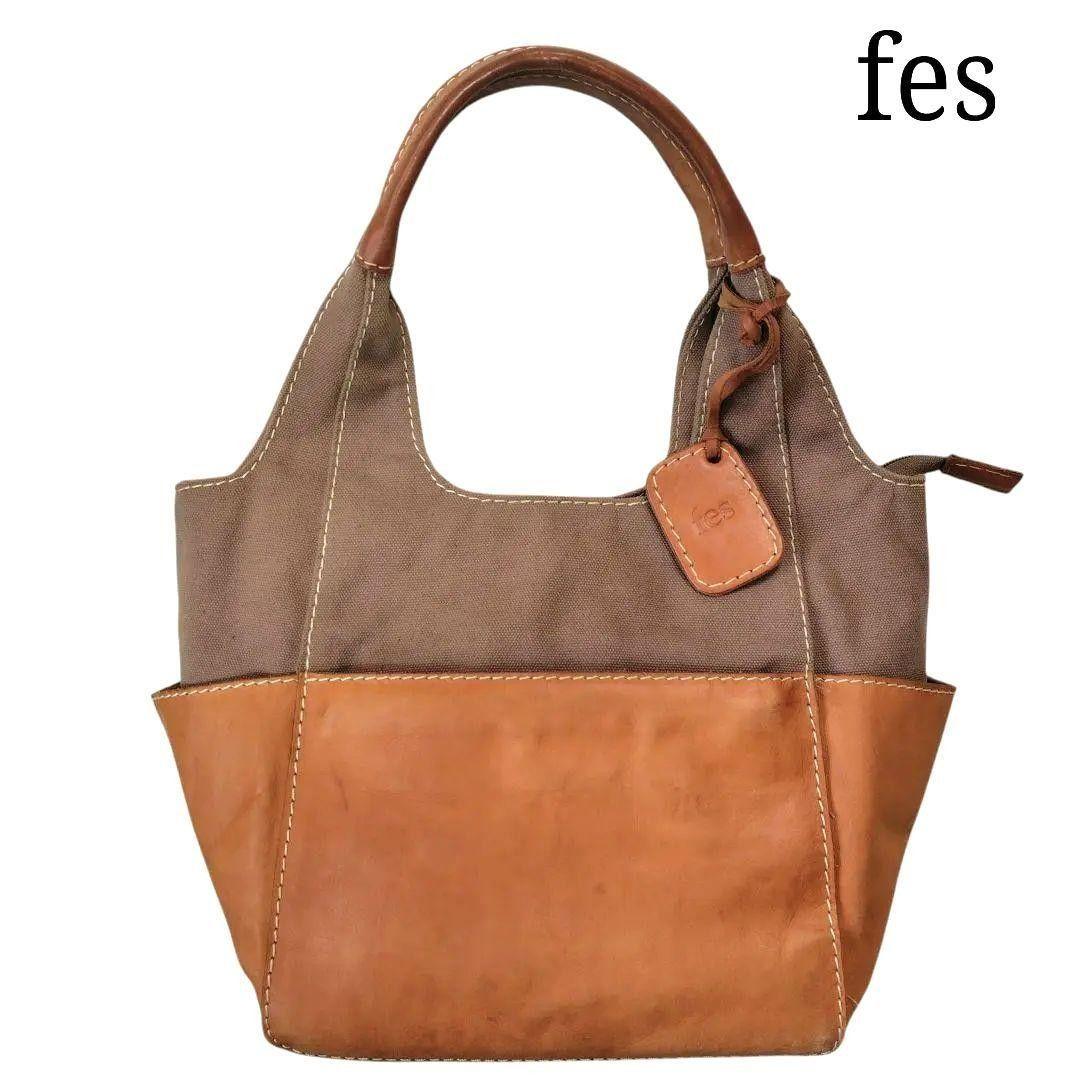 フェス キャンバス×レザー トート カーキブラウン キャメル - メルカリ