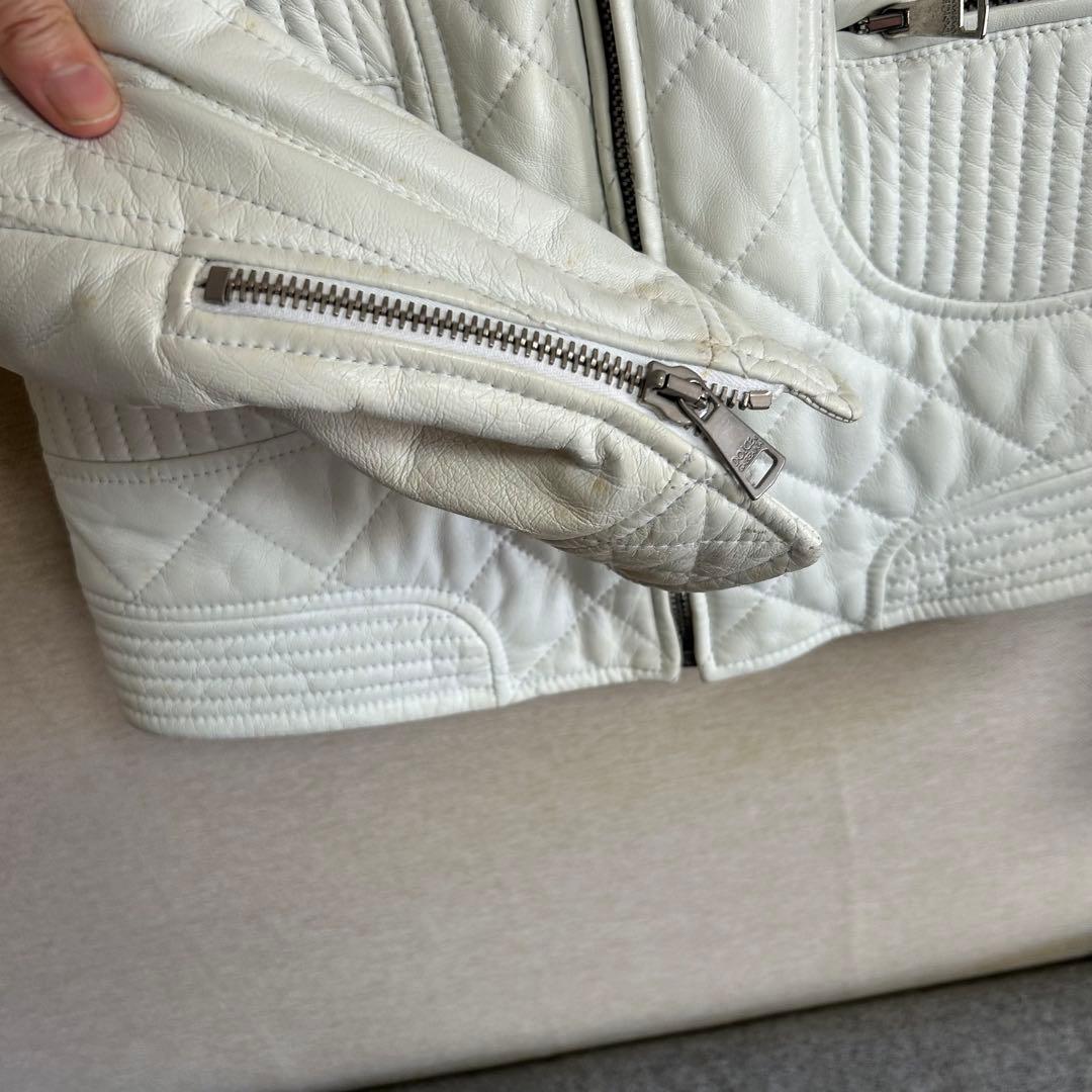 M様専用 Dolce & Gabbana ホワイトレザーライダースジャケット - メルカリ