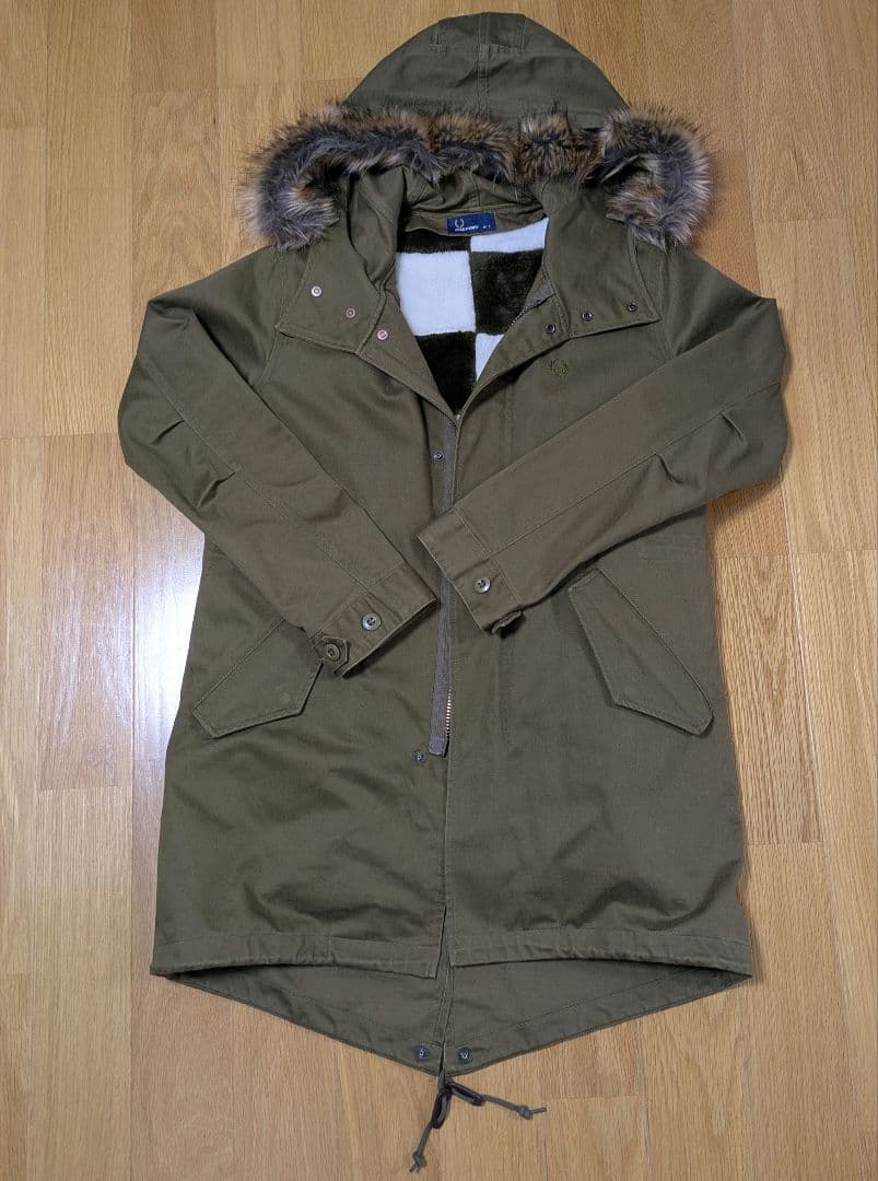 フレッドペリー】モッズコート ブロックチェックボアライナー カーキ S