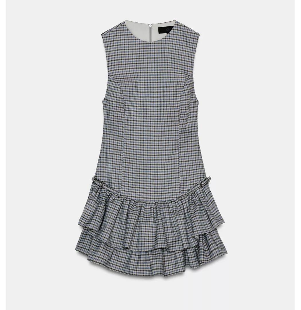 ZARA フリル付きチェック柄ショートワンピース - メルカリ