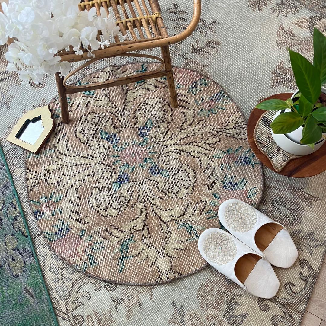 ミルキーピンク✳︎73×74グリーン フラワー ラウンド トルコ