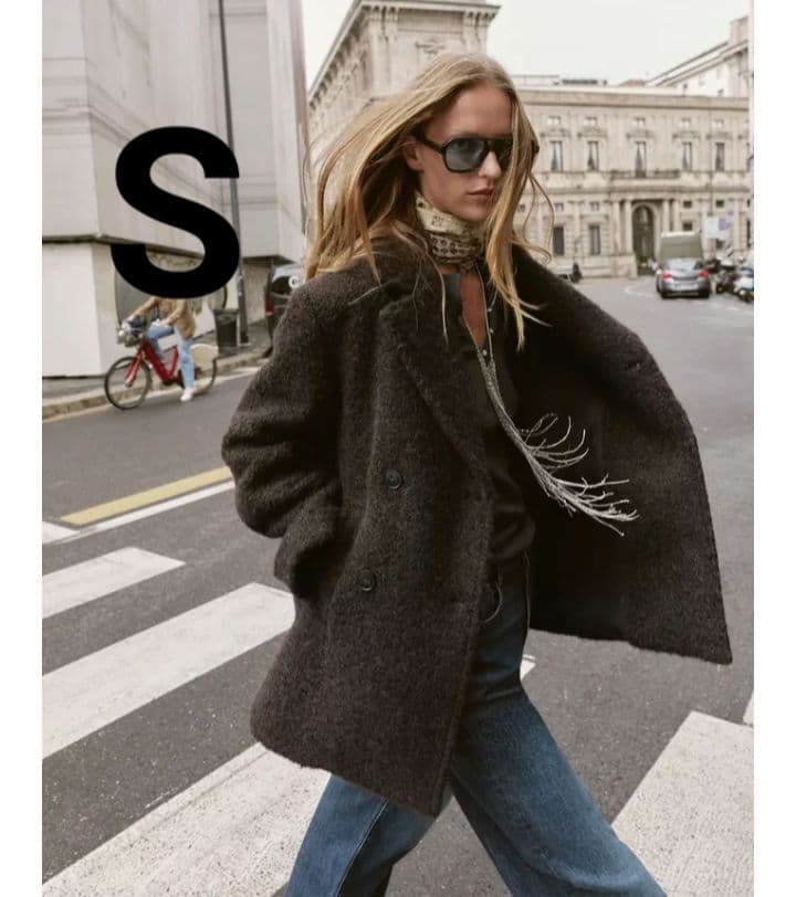 最終値下 ZARA ブークレダブルブレストミディ丈コート S ダーク