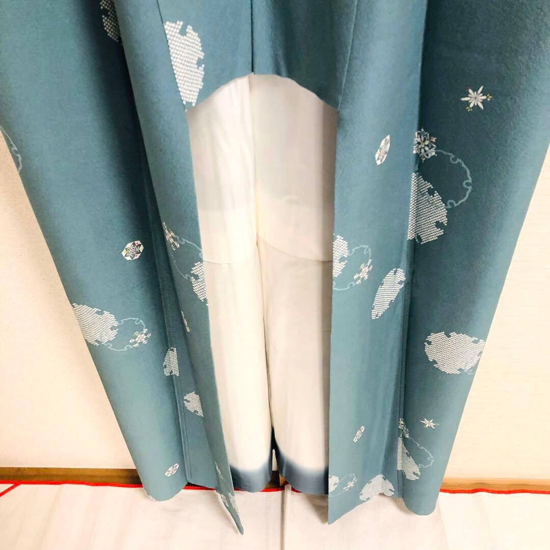 美品 トールサイズ】小紋 雪 正絹 丹後 京友禅 袷 裄丈71 身丈174