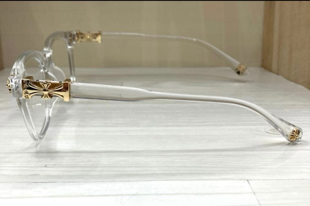 伊達メガネ クロスデザイン サングラス Y2Kゴールド クリア クロム