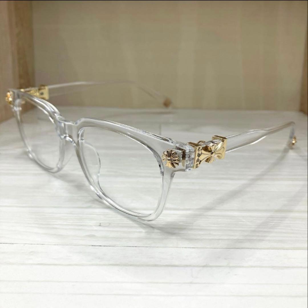 伊達メガネ クロスデザイン サングラス Y2Kゴールド クリア クロム